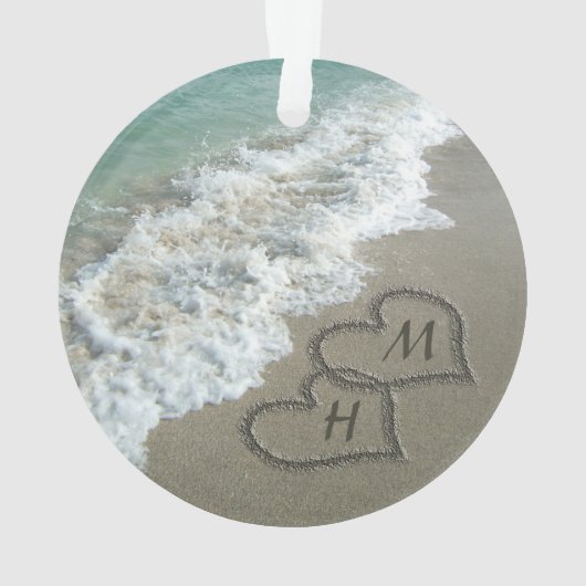 Blockierte Herzen am Strand Ornament (Rückseite)
