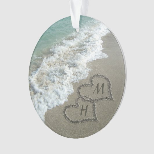 Blockierte Herzen am Strand Ornament (Vorderseite)