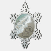 Blockierte Herzen am Strand Schneeflocken Zinn-Ornament (Rechts)