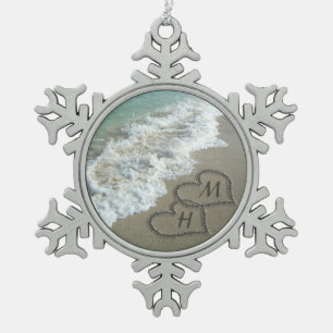 Blockierte Herzen am Strand Schneeflocken Zinn-Ornament