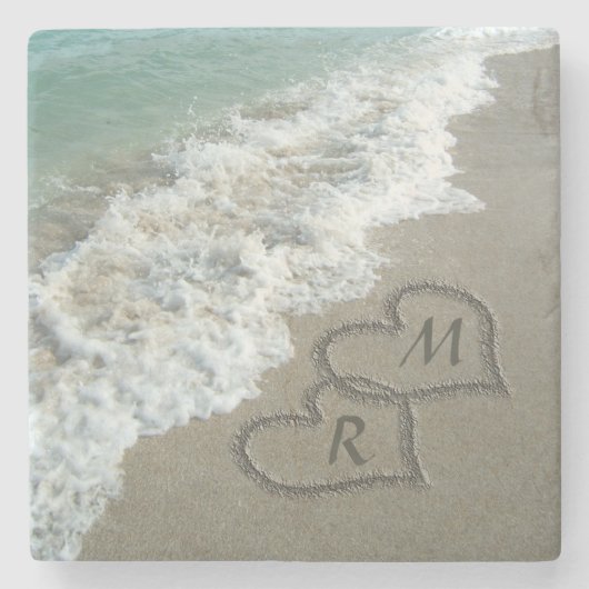 Blockierte Herzen am Strand Steinuntersetzer (Vorderseite)