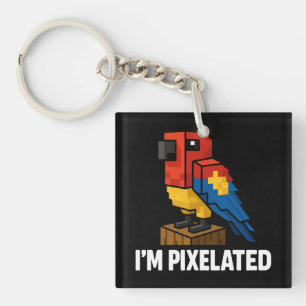 Blockiger Dschungelpapagei Pixel-Papagei Pixelkuns Schlüsselanhänger