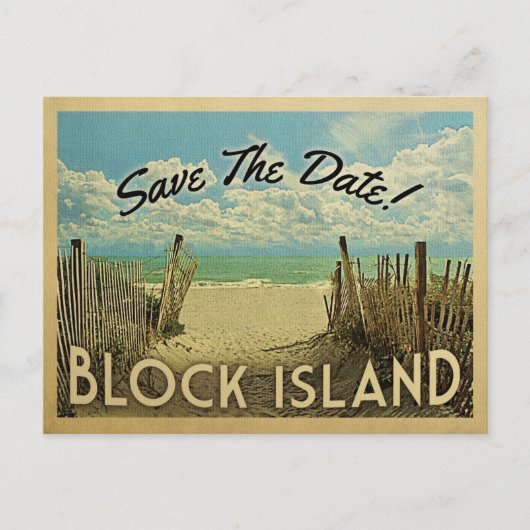 Blockinsel Save the Date Vintag Ankündigungspostkarte (Vorderseite)