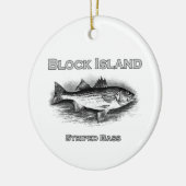 Blockinsel Vintag gestreiftes Bass-Logo Keramik Ornament (Links)