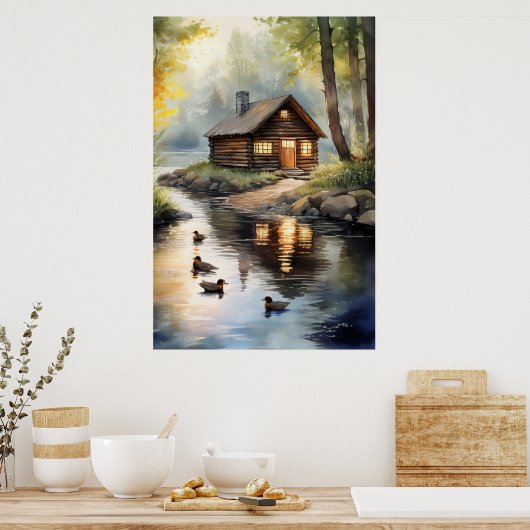 Blockkabine auf Fluss 2 Poster (Küche)