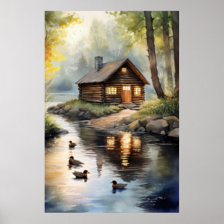Blockkabine auf Fluss 2 Poster