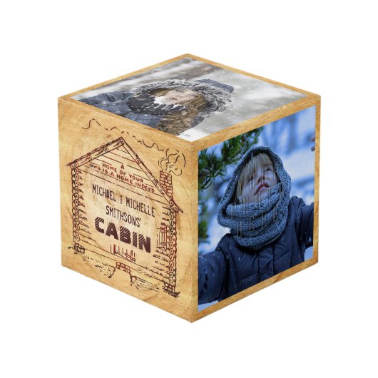 Blockkabine Personalisierte Imitate Holz Vintag Würfel (Vorderseite Schrägansicht)