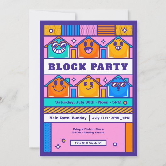 Blockparty-Häuser Einladung (Vorderseite)
