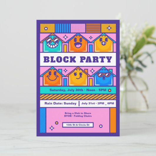 Blockpartyhäuser Einladung (Stehend Vorderseite)