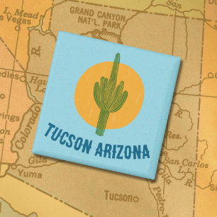 Blockprint-Stil Tucson Arizona Saguaro-Kaktus Magnet