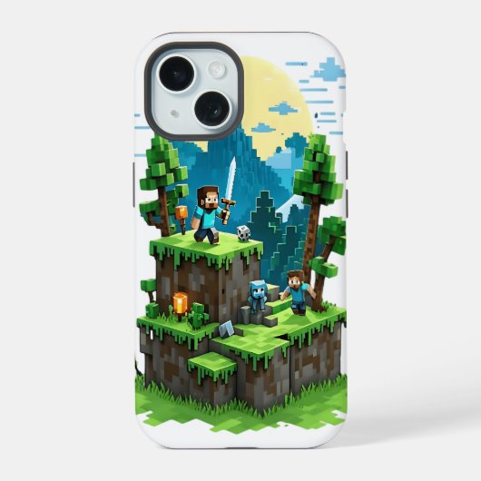 BlockQuest Adventures - Pixel Art iPhone 15 Fall Hülle (Rückseite)