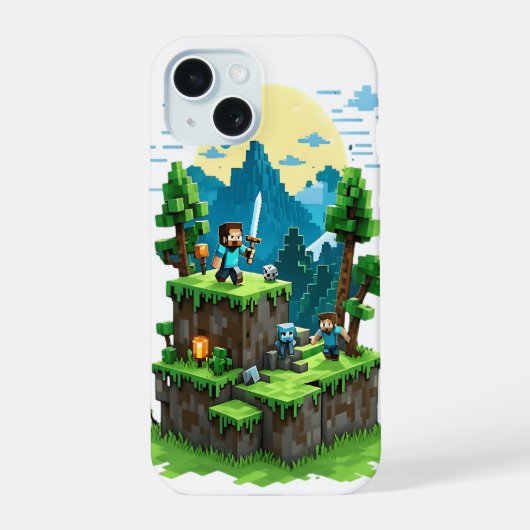 BlockQuest Adventures – Pixel Art iPhone 15 Hülle (Rückseite)