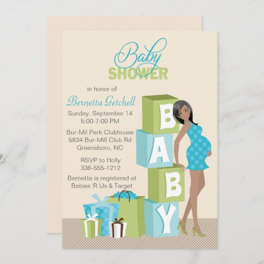 Blocks Baby Shower Einladung Afroamerikanischer Ju (Vorne/Hinten)
