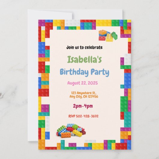 Blocks Birthday Party Einladung (Vorderseite)