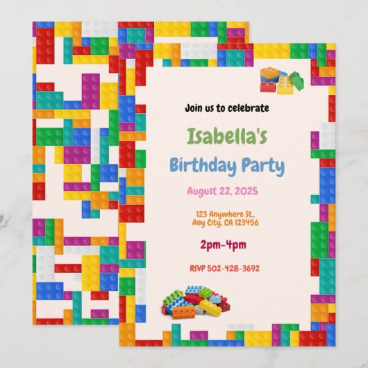 Blocks Birthday Party Einladung (Vorne/Hinten)