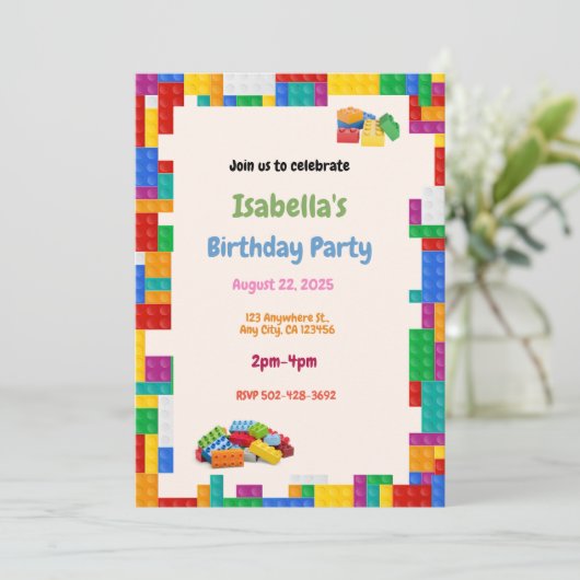 Blocks Birthday Party Einladung (Stehend Vorderseite)
