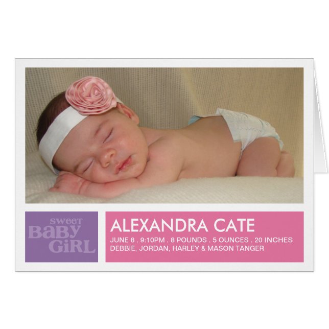Blocks Girl Announcement Notecard (Vorderseite (Horizontal))
