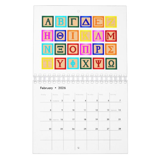 Blockschrift auf Griechisch Kalender (Feb 2026)