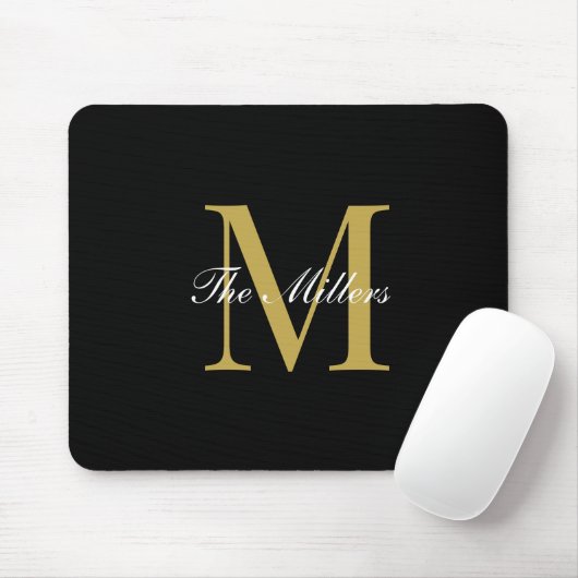 Blockschrift Monogram, Gold Personalisiert Mousepad (Mit Mouse)