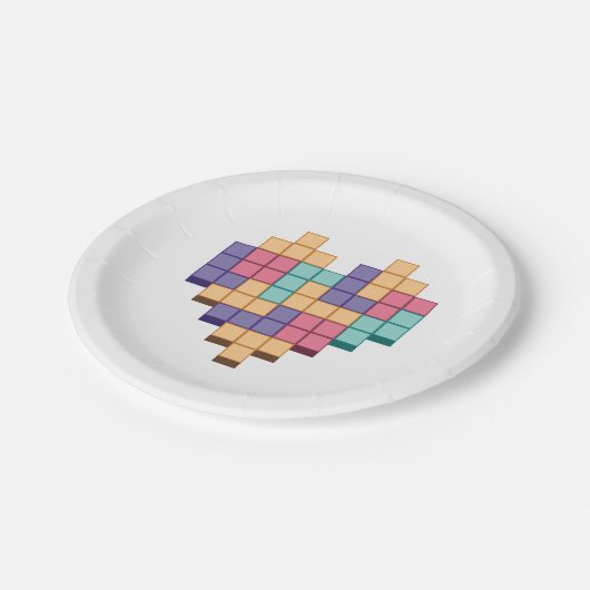 Blockspiel Herzschrittstil Pappteller (Schrägansicht)