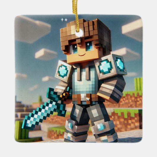 Blockstyle Dark Dragon Diamond Sword Keramikornament (Vorderseite)