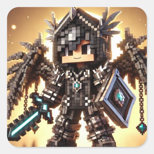 Blockstyle Dark Dragon Diamond Sword Quadratischer Aufkleber (Vorderseite)