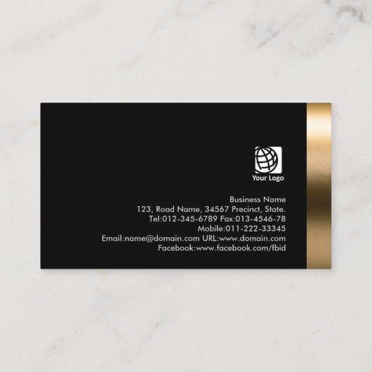 Blogger Bold Black Gold Business Card Visitenkarte (Rückseite)