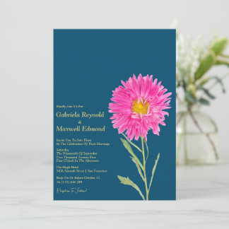 Bloms Nature Pink Aster Bloral Wedding Einladung