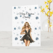 Blond Black Dress Snowflakes Christmas Karte (Gelbe Blume)