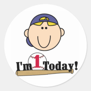 Blond Boy Baseball 1st Birthday Tshirts Runder Aufkleber