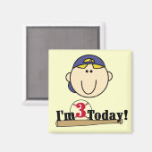 Blond Boy Baseball 3. Geburtstag Magnet (Vorderseite/Rückseite)