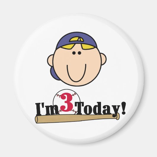 Blond Boy Baseball 3. Geburtstag Magnet (Vorne)