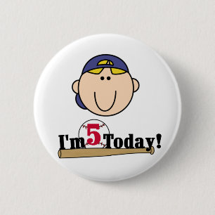 Blond Boy Baseball 5. Geburtstag Button