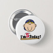 Blond Boy Baseball 5. Geburtstag Button (Vorne & Hinten)