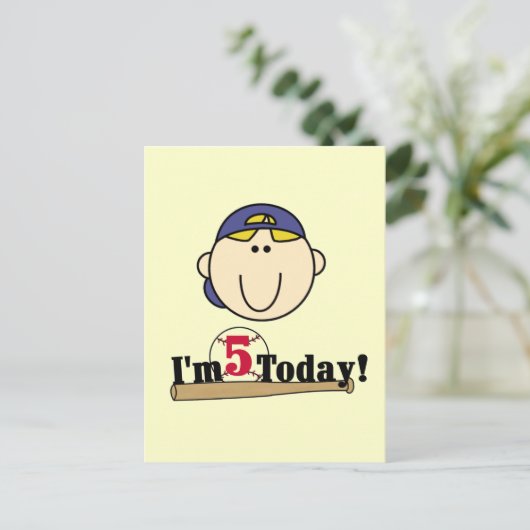 Blond Boy Baseball 5. Geburtstag Postkarte (Stehend Vorderseite)