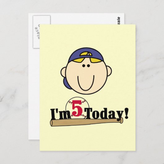Blond Boy Baseball 5. Geburtstag Postkarte (Vorne/Hinten)