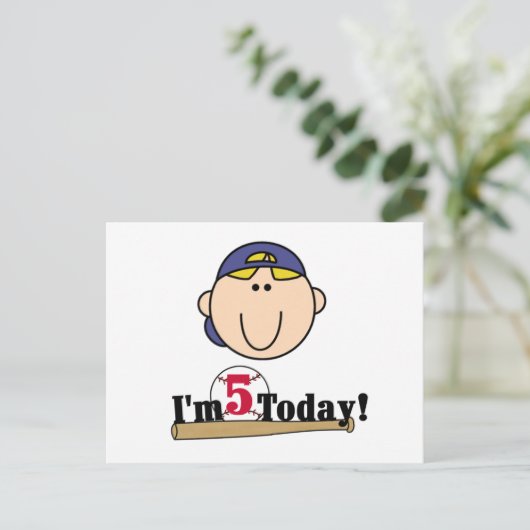 Blond Boy Baseball 5. Geburtstag Postkarte (Stehend Vorderseite)