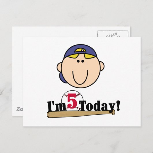 Blond Boy Baseball 5. Geburtstag Postkarte (Vorne/Hinten)