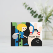 Blond Boy Bowling Birthday Danke, Postcard Postkarte (Stehend Vorderseite)