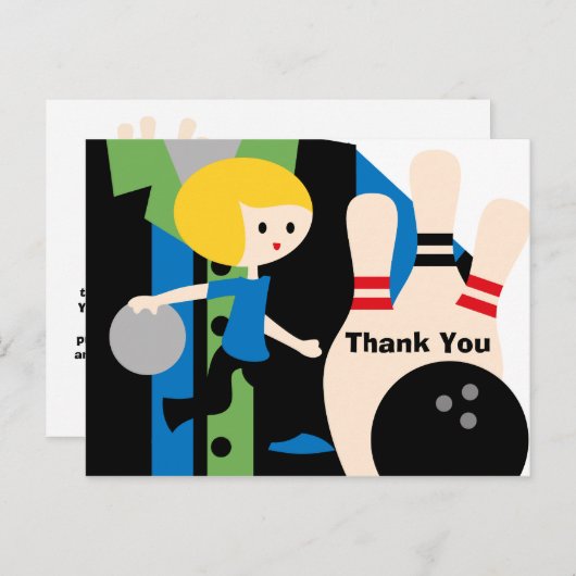 Blond Boy Bowling Birthday Danke, Postcard Postkarte (Vorne/Hinten)