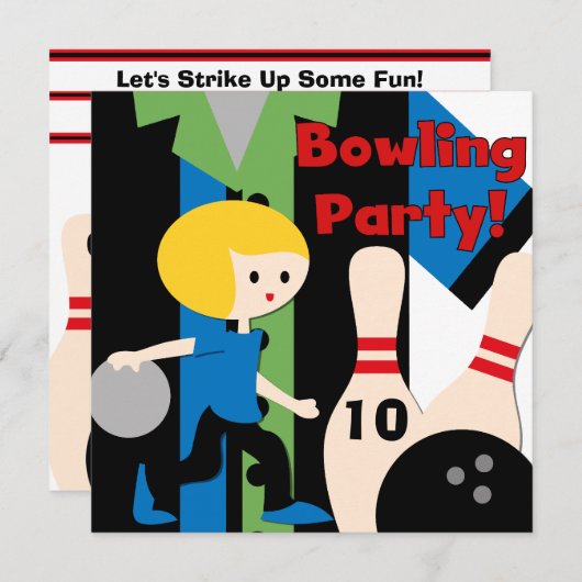 Blond Boy Bowling Party Einladungen (Vorne/Hinten)