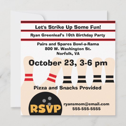 Blond Boy Bowling Party Einladungen (Rückseite)