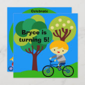 Blond Boy on Bicycle Birthday Einladung (Vorne/Hinten)