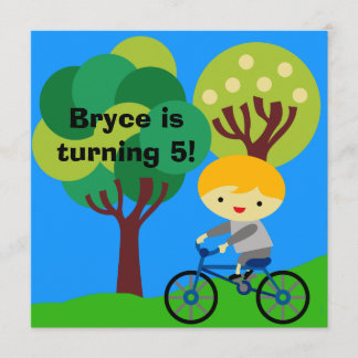 Blond Boy on Bicycle Birthday Einladung