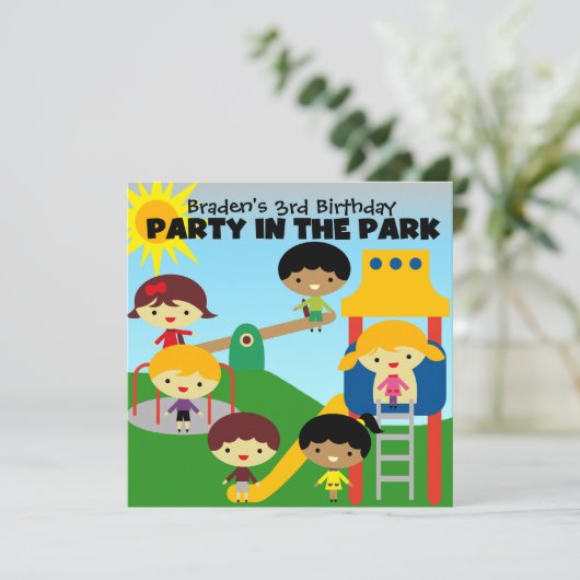 Blond Boy Party im Park Invite Einladung (Stehend Vorderseite)