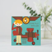 Blond Boy Pilot zum Geburtstag Einladungen (Stehend Vorderseite)