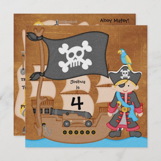 Blond Boy Pirate Schiff Custom Birthday Einladung (Vorne/Hinten)