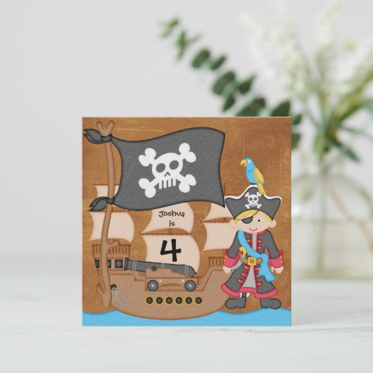Blond Boy Pirate Schiff Custom Birthday Einladung (Stehend Vorderseite)