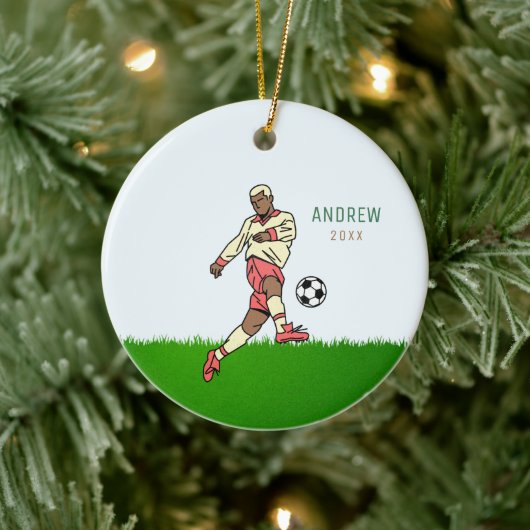 Blond Boy Soccer Player Kid Name Year Ded Sport Keramik Ornament (Baum)