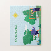 Blond Boys Fußballspieler Illustration Kinder Name Puzzle (Vertikal)